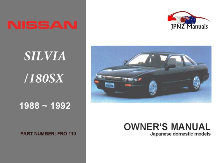 Nissan - Silvia / 180SX Car Owners User Manual In English | 1988 - 1992 (Part N.o 110)