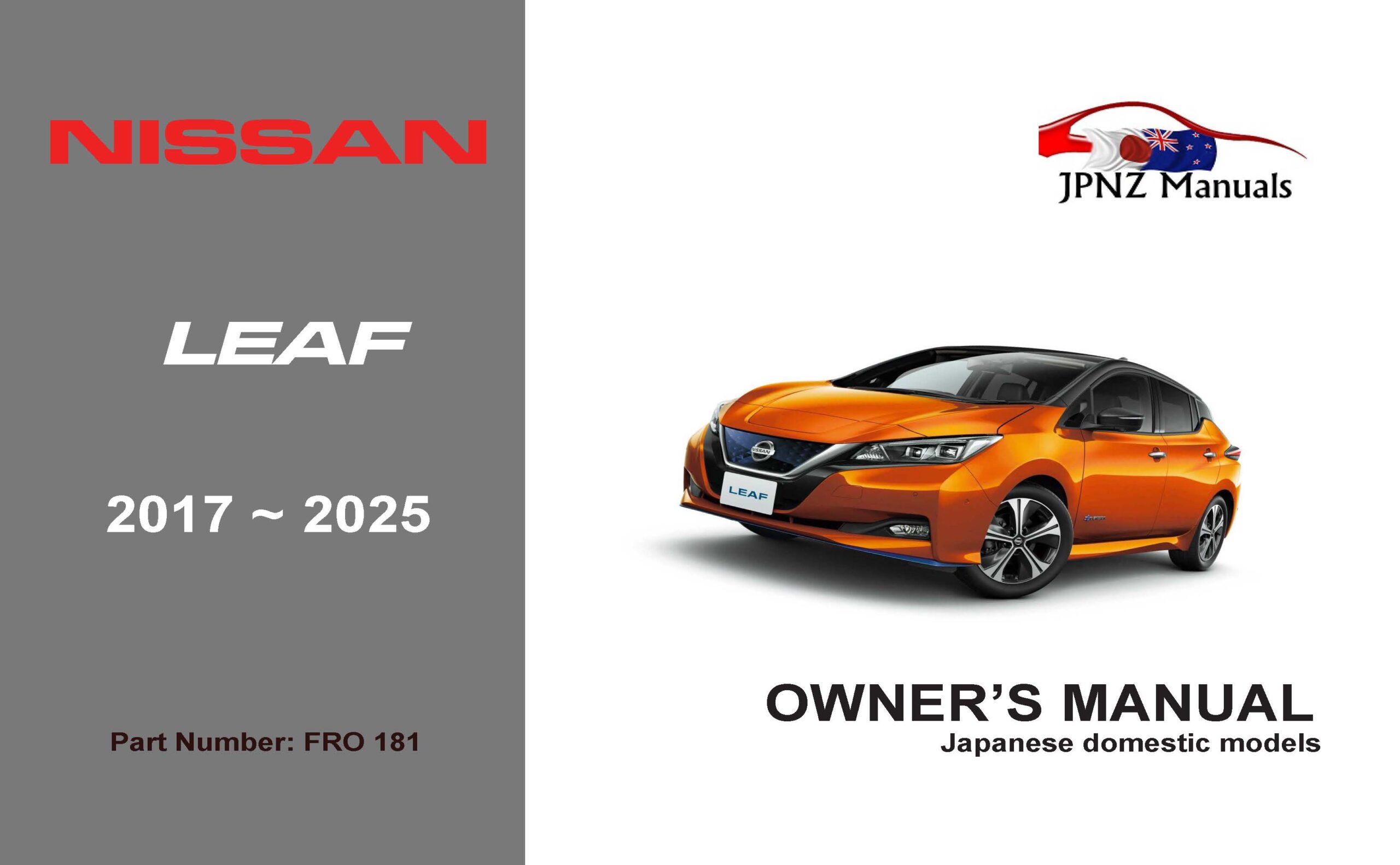 Nissan – Leaf Owners User Manual in English | 2017 – 2025 (Part No 181)